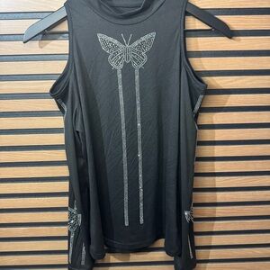 Black Top with Jeweled Butterfly Design